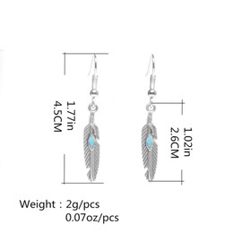 TseenYi Boho Feather Drop Earrings Silver Dangle Earrings Turquoise Charm Earrings Personlized Bohemian Earrings Jewelry for Women and Girls