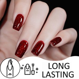 Glitter Gel Nail Polish - Burgundy Red, Long Lasting, Reflective, Soak Off UV/LED for Women DIY Nail Art Manicure