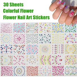 30Sheets Flower Nail Art Stickers Spring Summer Nail Stickers for Nails Art 3D Self-Adhesive Colorful Floral Nail Decals Flower Sticker for Women Girls Acrylic Nails Manicure DIY
