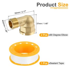 sourcing map 2 Pcs 90 Degree Elbow, 1/2 Inch Male x 3/4 Inch Female Brass Right Angle Pipe Fitting, Connector for Fluid Gas Fuel Oil Pipe, 55x37mm