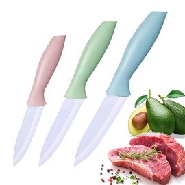 3 Pieces Ceramic knife set, 3-Inch 4 Inch 5-Inch Colorful Knife Set with Sheaths Covers, Zirconia Blade and Ergonomic handle,Use for meat fruit vegetable Bread and Butter. (pink green blue)