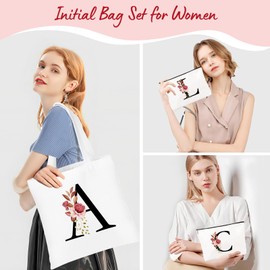 Jersries Leinentasche mit floralem Initialen-Motiv, Geschenke für Frauen, Schulter-Tragetaschen für Brautjungfern, Party, Lehrer, Geschenk, Einkaufstasche, beige, 40*35