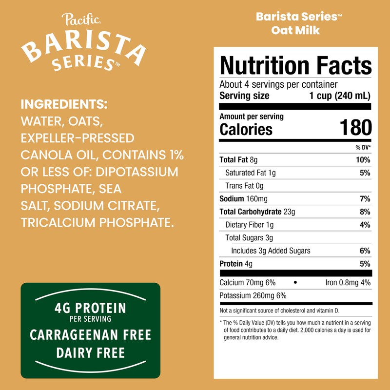 Pacific Foods Barista Series Original Oat Milk, Plant Based Milk,