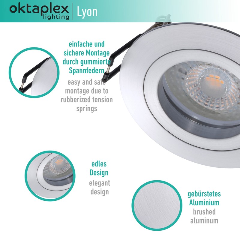 Oktaplex Set of 3 Recessed Spotlights Diameter 80 mm Aluminium
