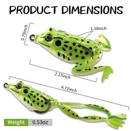 Weedless Topwater Frog Lures - 5PCS Hollow Body Frog Lures for Bass Fishing, Realistic Soft Plastic Swimbaits with Double Hooks for Freshwater Saltwater, Musky Pike Trout Snakehead