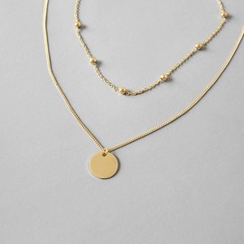Layered Disc Pendant Choker Necklace for Women Girls 925 Sterling Silver 18K Gold Plated Dainty Full Moon Circle Coin Collar Two-Double Chain Fashion Y Jewellery Gifts Box Birthday Wedding Christmas