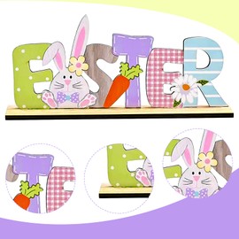Easter Desktop Decoration,Wooden Rabbit Bunny Easter Sign Desktop Decorations Cute Gnome Bunny Rabbit Ornaments for Easter Festive DIY Animal Craft Gift Home Store Office Decor Party