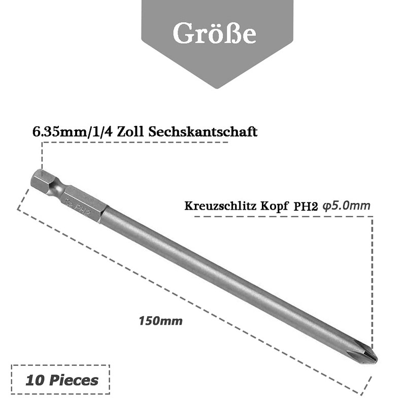 Mesee 10pcs Magnetic Screwdriver Bits Set, S2 Phillips Screwdriver 1/4