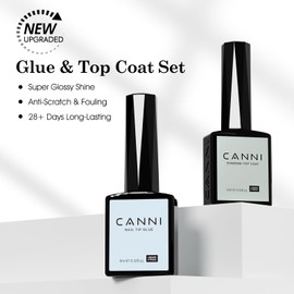 CANNI 2 Pcs No Wipe Top Coat and Gel Nail Glue for Acrylic Nails Tips False Nails Tips Gel Nail Polish Set