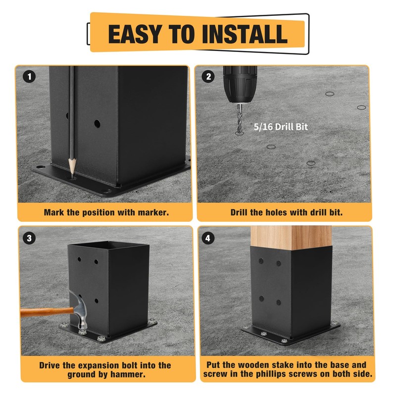 ICokin 4×4 Post Base 8 Pcs,Deck Post Brackets,Inner Size (3.6"x3.6“）Heavy