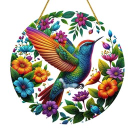 Yafuidil Acrylic Stained Hanging - 1Pcs Colorful Hummingbird Theme Round Acrylic Window Hanging for Indoor Outdoor Decor, Garden Decoration or Housewarming Gift
