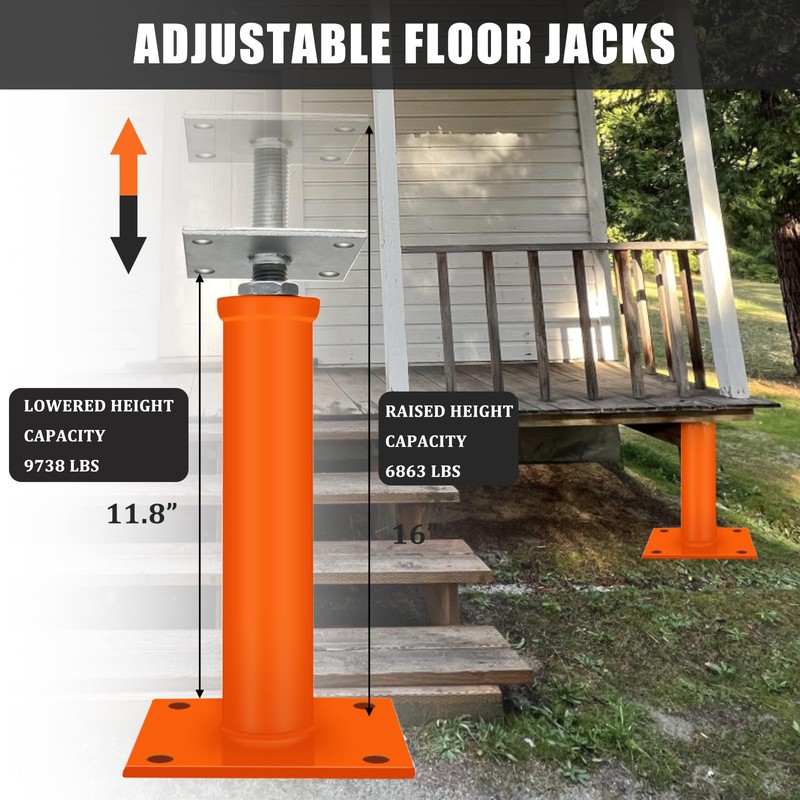 4 Pcs House Floor Jacks for Leveling,11-16" Height Range,9920 lbs