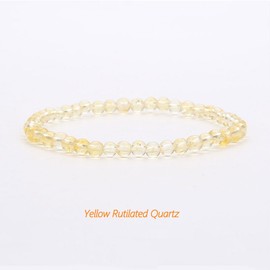 Handmade 4mm Tiny Beads Bracelet – Natural Healing Stone Beads for Yoga, Mala, and Bohemian Stacking – Stretch Bracelet for Men and Women (Yellow Rutilated Quartz)
