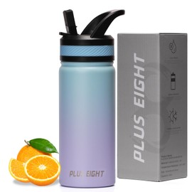 pluseight Insulated Water Bottle 600ml（20oz） Insulated Water Bottle With Straw and Lid for Sports, Gym or Office Stainless Steel Metal Drink Thermos Flask (Blue Pink)