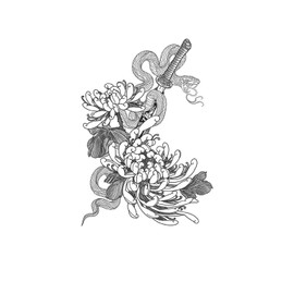 kobench Cool Temporary Tattoos,Chrysanthemum, Snake Knife - K162 Design,Waterproof,Easy-to-Apply,Long Lasting 1-2 Weeks, Plant-Based,Snake Tattoos