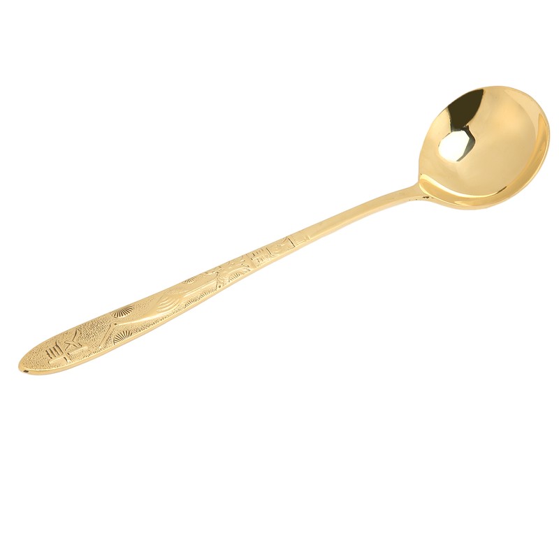 Serving Spoon Mirror Polished Brass Glossy Edges Heavy Duty Round