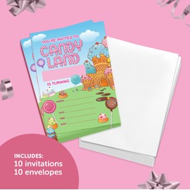 Desert Cactus Candy Land Happy Birthday Invitations Invites Cards Candyland 10 Count With Envelopes Boys Girls Kids Party (Style A)