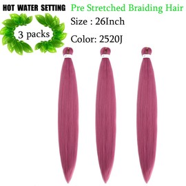 Pre Stretched Braiding Hair 26 Inch 3 Packs Synthetic Braiding Hair ExtensionsHair Hot Water Setting Crochet Hair for Box Braids Yaki Texture (26inch,2520J)