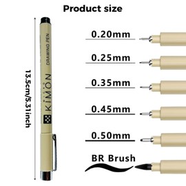 Rnigra Black Fineliner Pens 6PCS, Micron Pens, Fine Liner Pens Black, for Art Sketching, Anime, Manga, Scrapbooking, Technical Drawing, Illustration(0.2mm, 0.25mm, 0.35mm, 0.45mm 0.5mm, Brush Pens)