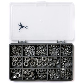 Set of 230 Assorted Full Hex Nuts - DIN934 - M3, M4, M5, M6 and M8 - A2-70 (304) Stainless Steel: Durable Re-cycled Compartment Box