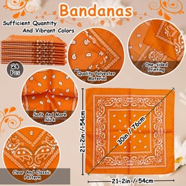 TFengfly 24 Pack Orange Paisley Bandanas Bulk Unisex Cowboy Bandanas Head Scarf Necktie Face Cover (Orange)