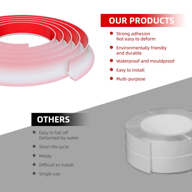 39 Inch Shower Threshold Water Dam, Transparent Flexible Silicone Water