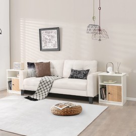 Giantex White Nightstand Set of 2, 25" Tall End Side Table with 1 Door & 2 Open Shelves, Wood Bedside Table with Cable Management Hole, Modern Night Stand Bedside Cabinet for Bedroom