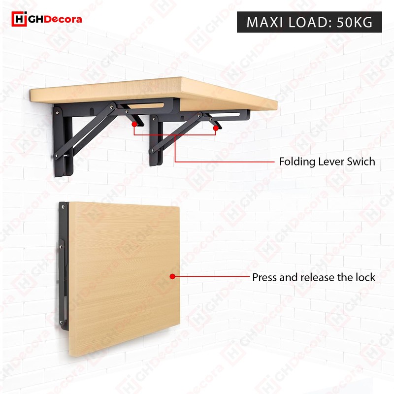 Highdecora Folding Shelf Bracket, 2 Pcs Heavy Duty Foldable Shelf