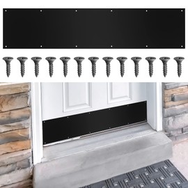 Dunzy Door Kick Plate with Black Screws Thickness Satin Aluminum Door Push Plate Polished Metal Kickplate for Protection, Black Color(1 Pcs,8'' x 34'')