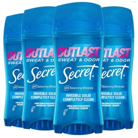 Secret Outlast Antiperspirant Deodorant for Women, 72hr Sweat & Odor Protection, PH Balancing Minerals, Invisible Solid, Completely Clean Scent, 2.6 oz (Pack of 4)