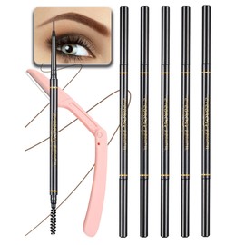 SUMEITANG Dark Brown Eye Brow Pencils for Women, 6Pcs Waterproof Eyebrow Pencil, 1.5mm Micro-Fine Tip & Spiral Brush with Brow Razors Perfect for Creating a Natural and Delicate Eyebrow Look Makeup