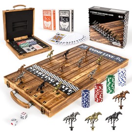 ropoda Upgraded 23 inches Horse Race Board Game with 11 Upgraded Luxury Horses,Foldable Wood Horse Racing Board Game with 100 Pcs Chips,2 Dice and 2 Boxes of Cards,Vintage Color