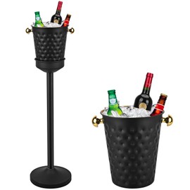 ExGizmo Champagne Bucket with Stand,5L Ice Bucket with Stand,Wine Chiller Bucket,Stainless Steel Champagne Stand for Wedding KTV Club BBQ Party Home Outdoor Black