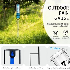 Rain Gauge Outdoor, Freeze Proof Rain Gauges Outdoors Best Rated, 7" Capacity Large Clear Font and Scale Rain Guage with Long Stake for Yard Garden, Rain Water Meter with Two Plastic Replacement Tube