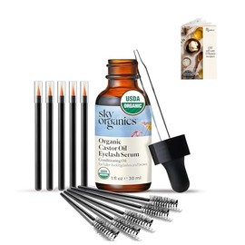 Sky Organics Organic Castor Oil Eyelash Serum, Conditioning Oil that Promotes Fuller Looking Lashes & Eye Brows, Suitable for All Skin Types,100% Pure & Cold-Pressed USDA Certified Organic 1 fl. Oz