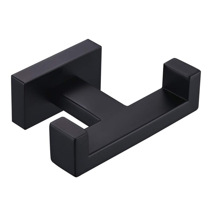 Angle Simple Double Towel Hook Matte Black, Stainless Steel Bathroom