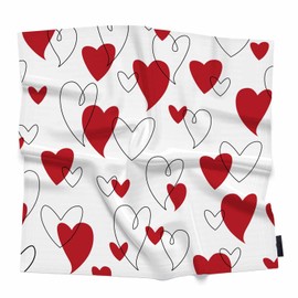 Xuwenz Funny Red Hearts Head Scarf Silk Feel Like Simple Lines Love Romance Bandana Soft for Women Girls