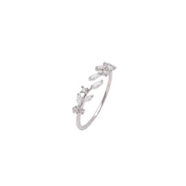IS4U Zircon Leaf Ring for Women 18K Gold Plated Ring Adjustable Double Leaf Wrap Ring Leaves Finger Rings Trendy Rings Dainty Stackable Rings for Her (Silver)