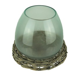 8 Inch Diameter Glass Terrarium Vase with Wicker Base