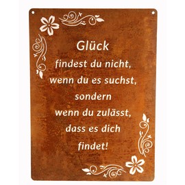 Sign Saying Board Rusty Garden Sign Patina Rust for Hanging Garden Decoration 29 x 21 cm "Es ist keine Villa (Glück findest)