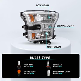 TUSDAR Headlight Assembly Set for 15 16 17 Ford F150 LH Left Driver Side w/Bulbs