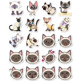 20 Pcs Stickers Pack Siamese Waterproof Cat Aesthetic Vinyl Colorful Laptop Bumper Car Luggage Bike Water Bottle Skateboard Guitar