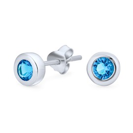 .50 Ct London Blue CZ Bezel Set Small Round Stud Earrings .925 Silver Simulated Topaz Cubic Zirconia .925 Sterling Silver