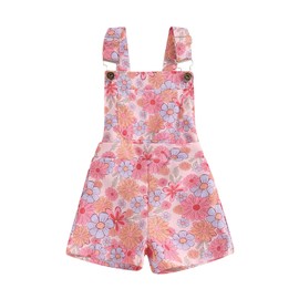 Emmababy Sunflower Overalls Shorts Toddler Girl Sleeveless Butterfly Print Suspender Romper Floral Backless Jumpsuit Shorts (Pink, 2-3 Years)