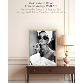 iHery Natural Oak Wood Audrey Hepburn Trendy Framed Wall Art, 12x16 in Vintage Canvas Bedroom Wall Decor, Beige Logs Retro Bathroom Art, Better Late Than Ugly, Set of 1 Apartment Girly Dorm Room