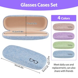 4 Pieces Hard Glasses Case - Portable Glasses Case Hard Case Made of Linen Glasses Case Glasses Case Hard Glasses Case for Men Women Children Suitable for Most Glasses and Sunglasses, Blue, purple
