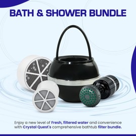 Crystal Quest Bath Ball, Shower & Replacement Filter Cartridges - Filter to Reduce Contaminants - Effortless & Quick Installation | Bundle Pack - Black