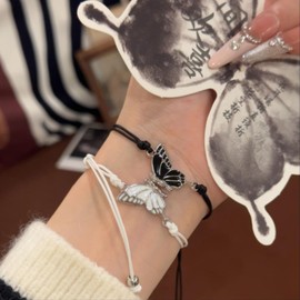 RadiVibe 2pcs Friendship Bracelets for Women Best Friend Bracelets Butterfly Bracelets for Women BFF Bracelet Gifts for Friends, Bestie, Sister, BFF, Metal, No gemstone