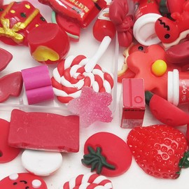 Chenkou Craft 50pcs Lots Mix Assort Christmas Red DIY Flatbacks Resin Flat Back Buttons Scrapbooking (Red)