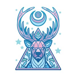 Geometric Spiritual Deer Buck in Triangle with Antlers and Moon 8.5 x 11 Lined Notebook Journal 100 Pages - Wide Legal Ruled
